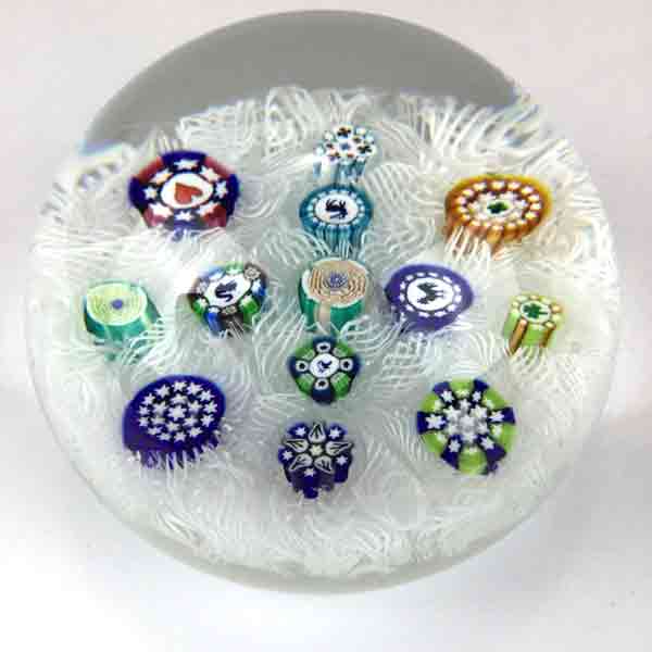 Scattered Millifiori on White Muslin Paperweight - Image 2